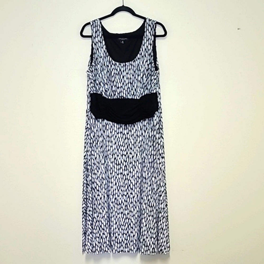Perceptions Black & White Petal Print Midi Dress